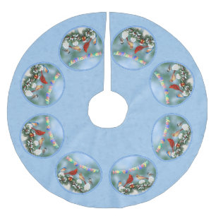 Holiday Birds & Christmas Garland Brushed Polyester Tree Skirt