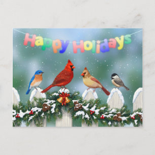 Holiday Birds & Christmas Garland Postcard