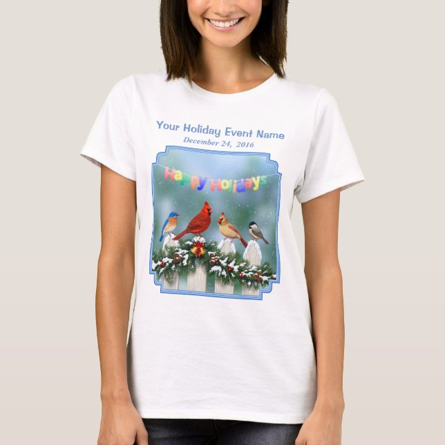 Holiday Birds & Christmas Garland T-Shirt (Front)