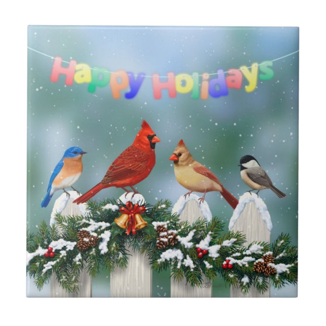 Holiday Birds & Christmas Garland Tile (Front)