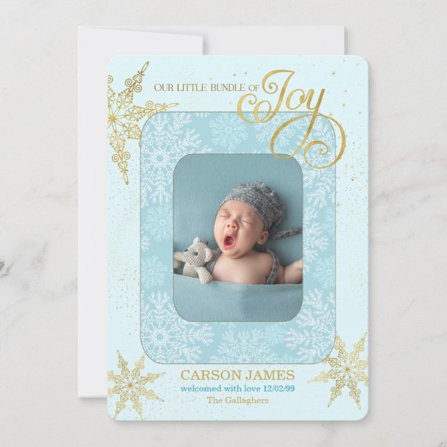 Holiday Birth Announcement It's a Boy Blue Photo (Front)