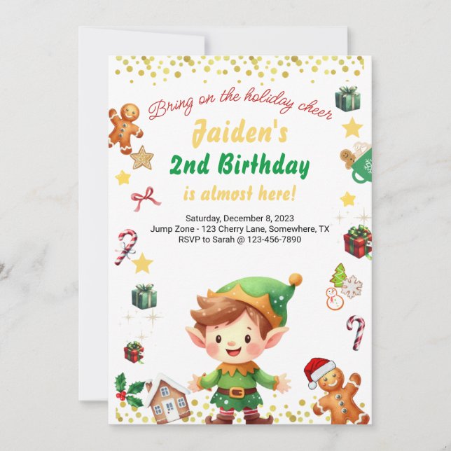 Holiday Birthday Boy Winter Elf Christmas Invitation (Front)