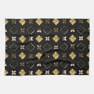 Holiday Black and Gold Metal Christmas Geometric Kitchen Towel