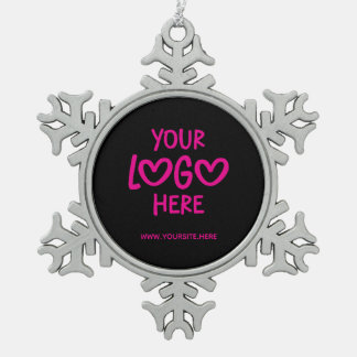 Holiday Black and Hot Pink Business Logo Site Snowflake Pewter Christmas Ornament