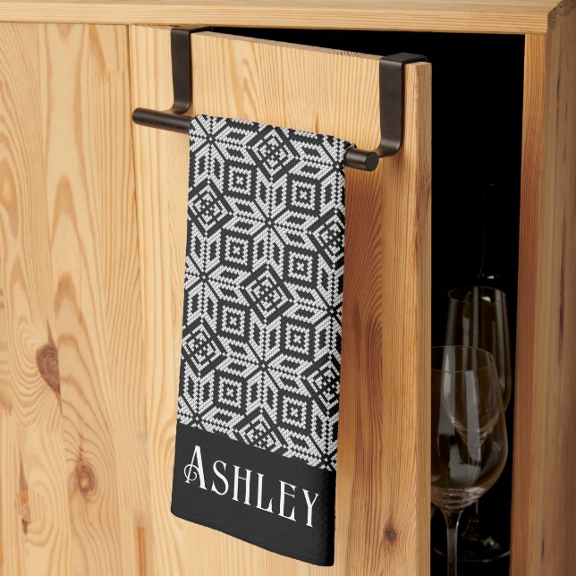 Holiday Black & White Scandinavian Pattern Kitchen Towel (Thirds Fold)