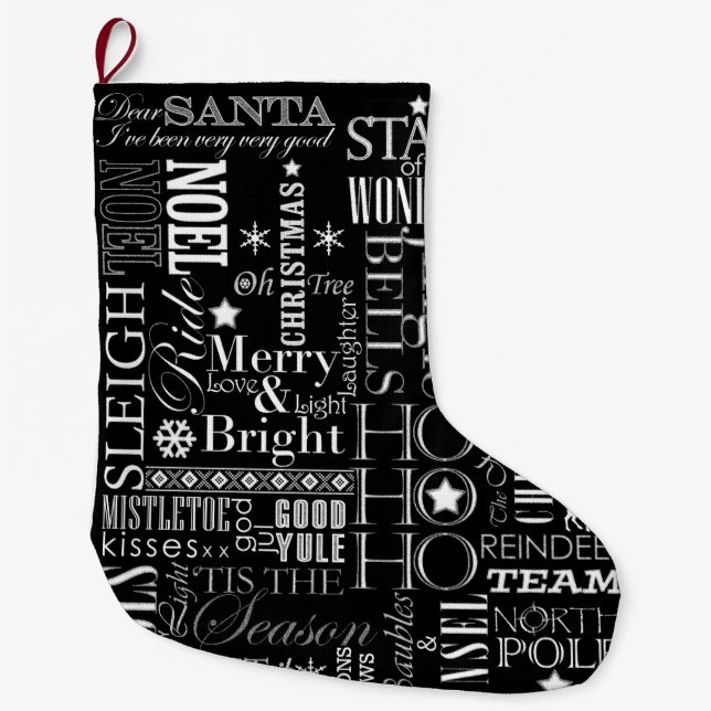 Holiday Blackboard Style Christmas Stocking (Front)