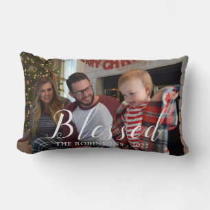 Holiday Blessings Custom Photo Lumbar Pillow