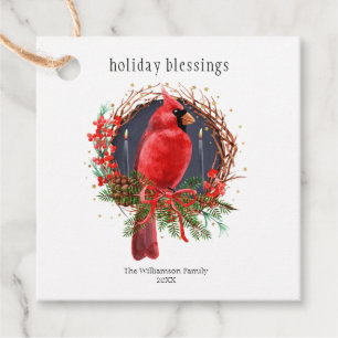 Holiday Blessings Wreath Yule Christmas Cardinal Favour Tags