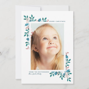 Holiday Bloom Merry Christmas   Blue Green Card