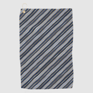 Holiday Blue and Gold Foil Christmas Stripes Golf Towel