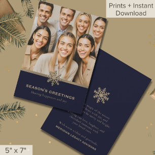 Holiday Blue and Gold Snowflake Photo Business  Card
