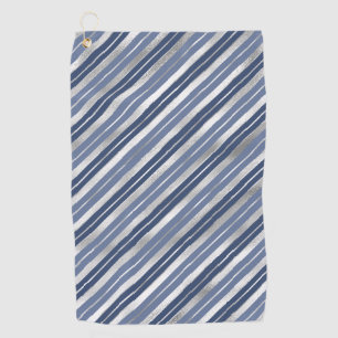 Holiday Blue and Silver Foil Christmas Stripes Golf Towel