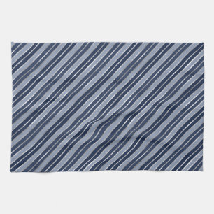 Holiday Blue and Silver Foil Christmas Stripes Kitchen Towel