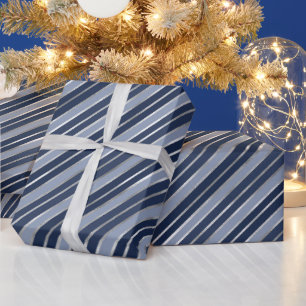 Holiday Blue and Silver Foil Christmas Stripes Wrapping Paper