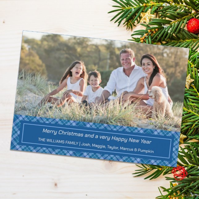 Holiday Blue Plaid Christmas Photo Card (Creator Uploaded)