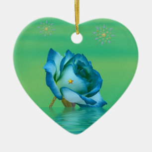 Holiday Blue Rose Ceramic Ornament