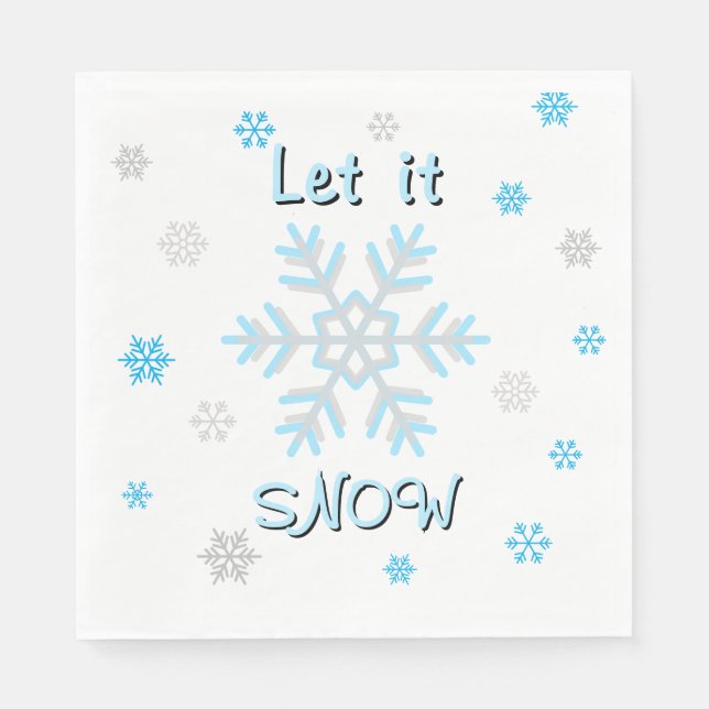 Holiday Blue Silver Snowflakes Let it Snow Napkin (Front)