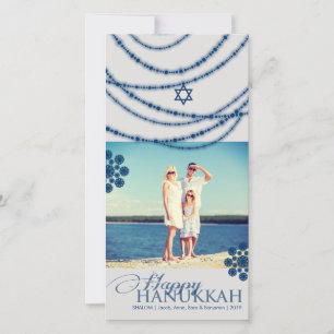Holiday Blue Sparkles Hanukkah Greetings Photo Car Card