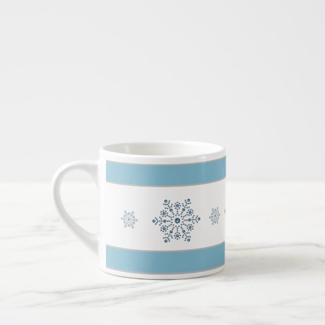 Holiday Blue Stripe Snowflake Espresso Mug (Left)