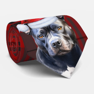 Holiday Bluenose Pit Bull Red Grey Plaid Christmas Tie