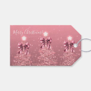 Holiday Blush Pink Christmas Trees Bows Gift Tags