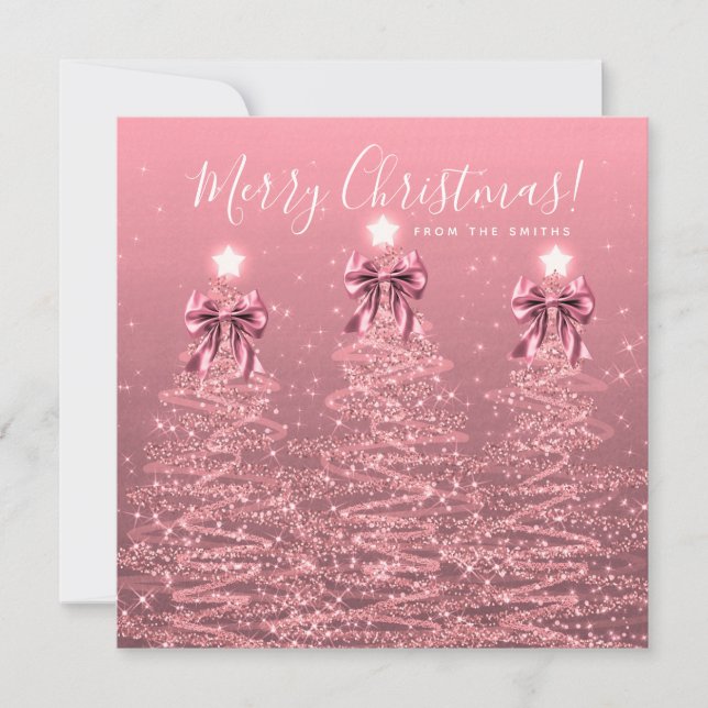 Holiday Blush Pink Christmas Trees Greeting  (Front)