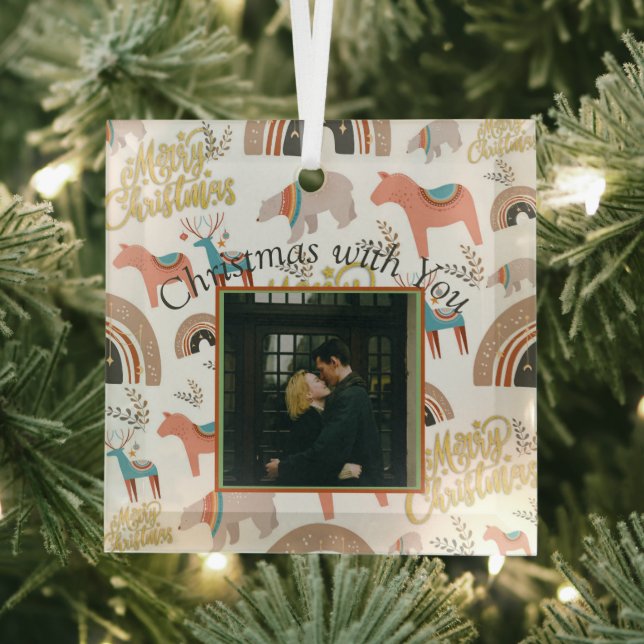 Holiday Boho Photo Theme Glass Ornament (Insitu)