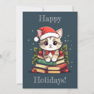 Holiday Book Cat  Card
