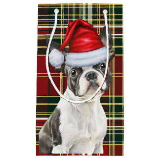 Holiday Boston Terrier Dog Festive Plaid Christmas Small Gift Bag
