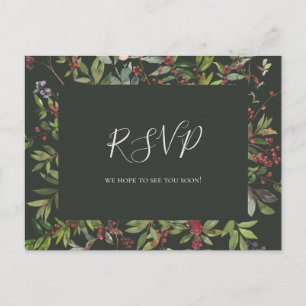 Holiday Botanical   Dark Green Menu Choice RSVP Postcard