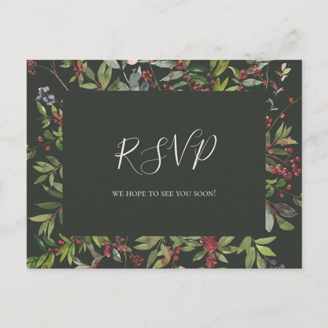 Holiday Botanical | Dark Green Song Request RSVP Postcard (Front)