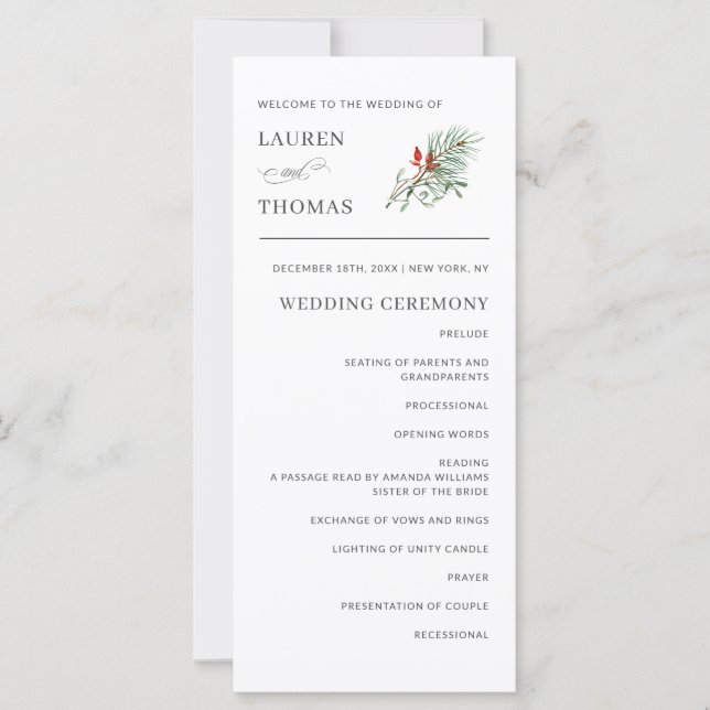 Holiday Botanical Elegant Wedding Program (Front)