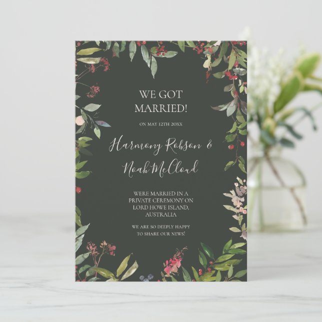 Holiday Botanical Green Elopement Announcement (Standing Front)