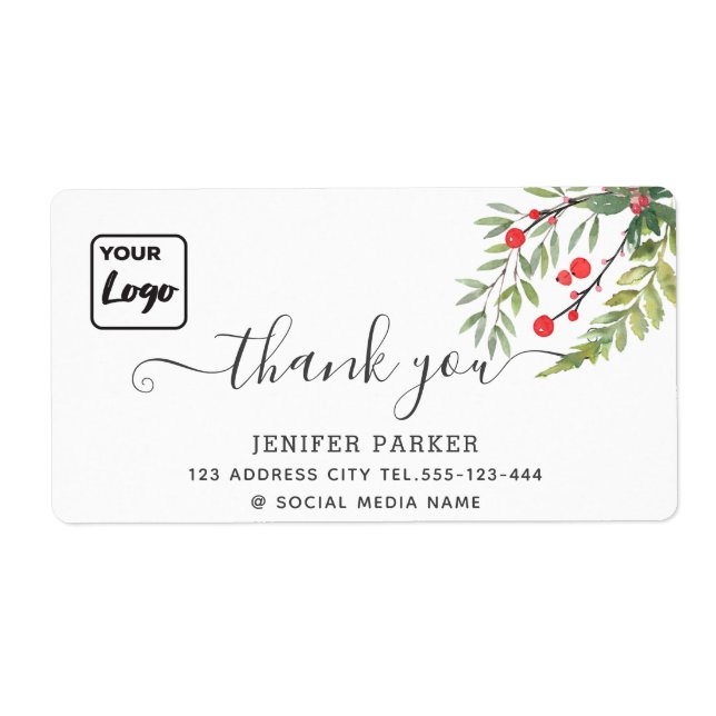 Holiday botanical holly  custom logo thank you (Front)