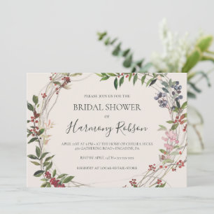 Holiday Botanical Ivory Horizontal Bridal Shower Invitation