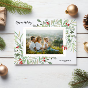 Holiday Botanical Red Berries Family Photo Collage Card