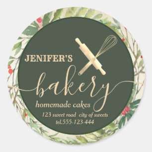 Holiday botanical rolling pin & whisk chef bakery classic round sticker