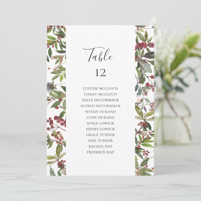Holiday Botanical White Table Number Seating Chart (Standing Front)