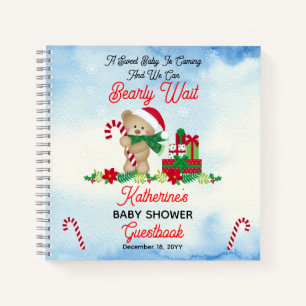 Holiday Boy Bear Bearly Wait Baby Shower Guestbook Notebook