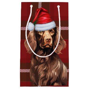 Holiday Boykin Spaniel Dog Red Plaid Christmas Small Gift Bag