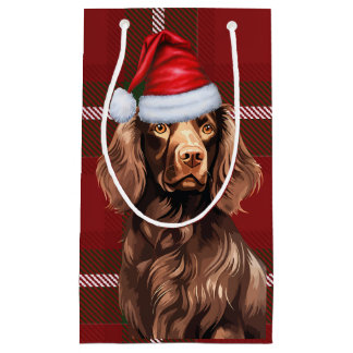Holiday Boykin Spaniel Dog Red Plaid Christmas Small Gift Bag