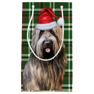 Holiday Briard Shepherd Dog Green Plaid Christmas Small Gift Bag