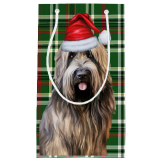 Holiday Briard Shepherd Dog Green Plaid Christmas Small Gift Bag