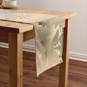 Holiday Bronzy Reindeer and Snowflakes Short Table Short Table Runner