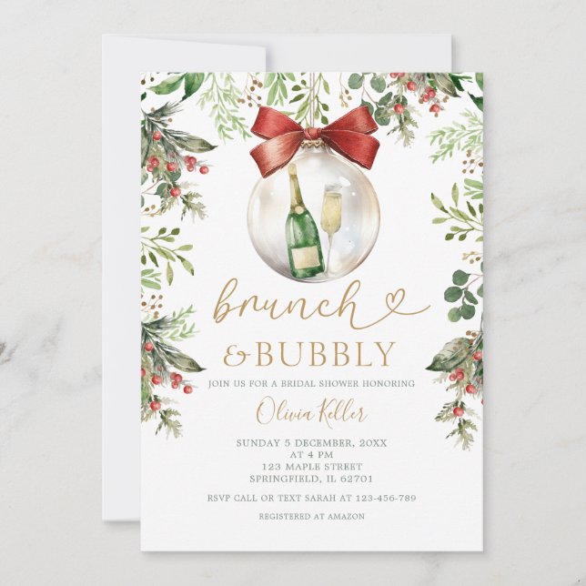 Holiday Brunch & Bubbly Christmas Bridal Shower  Invitation (Front)