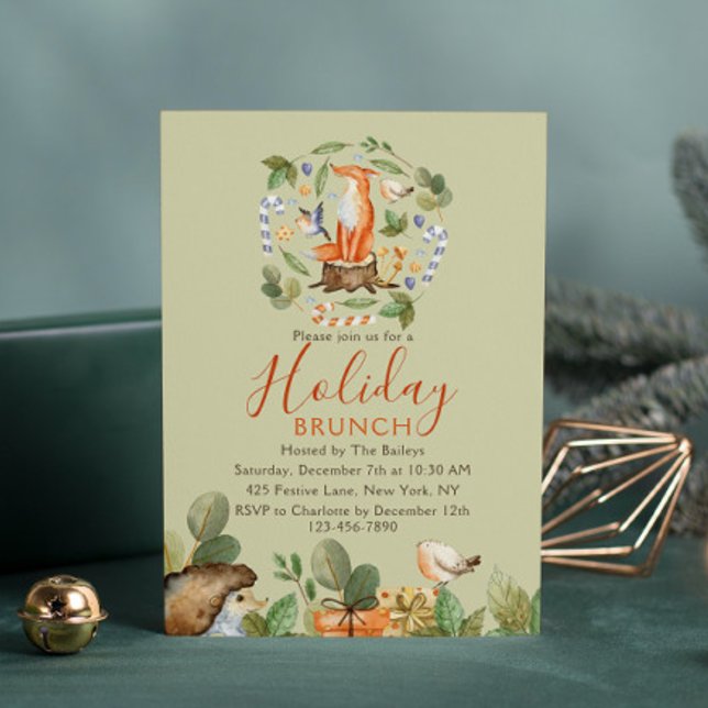 Holiday Brunch Christmas Brunch Cute Woodland Fox Invitation (Creator Uploaded)