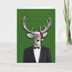 Holiday Buck In Santa Hat and Tuxedo Card