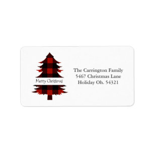 Holiday Buffalo Check Christmas Tree Address Label