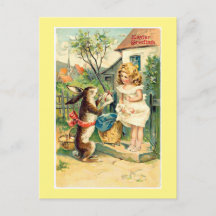 Holiday Bunny & Girl Vintage Easter Postcard