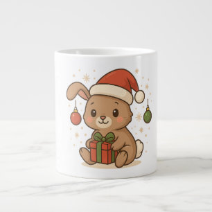 Holiday Bunny in Santa Hat Large Coffee Mug